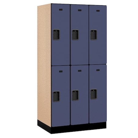 Salsbury Industries Wardrobe Locker, 36" W, 21" D, 76" H, (3) Wide, (6) Openings, Blue 32361BLU